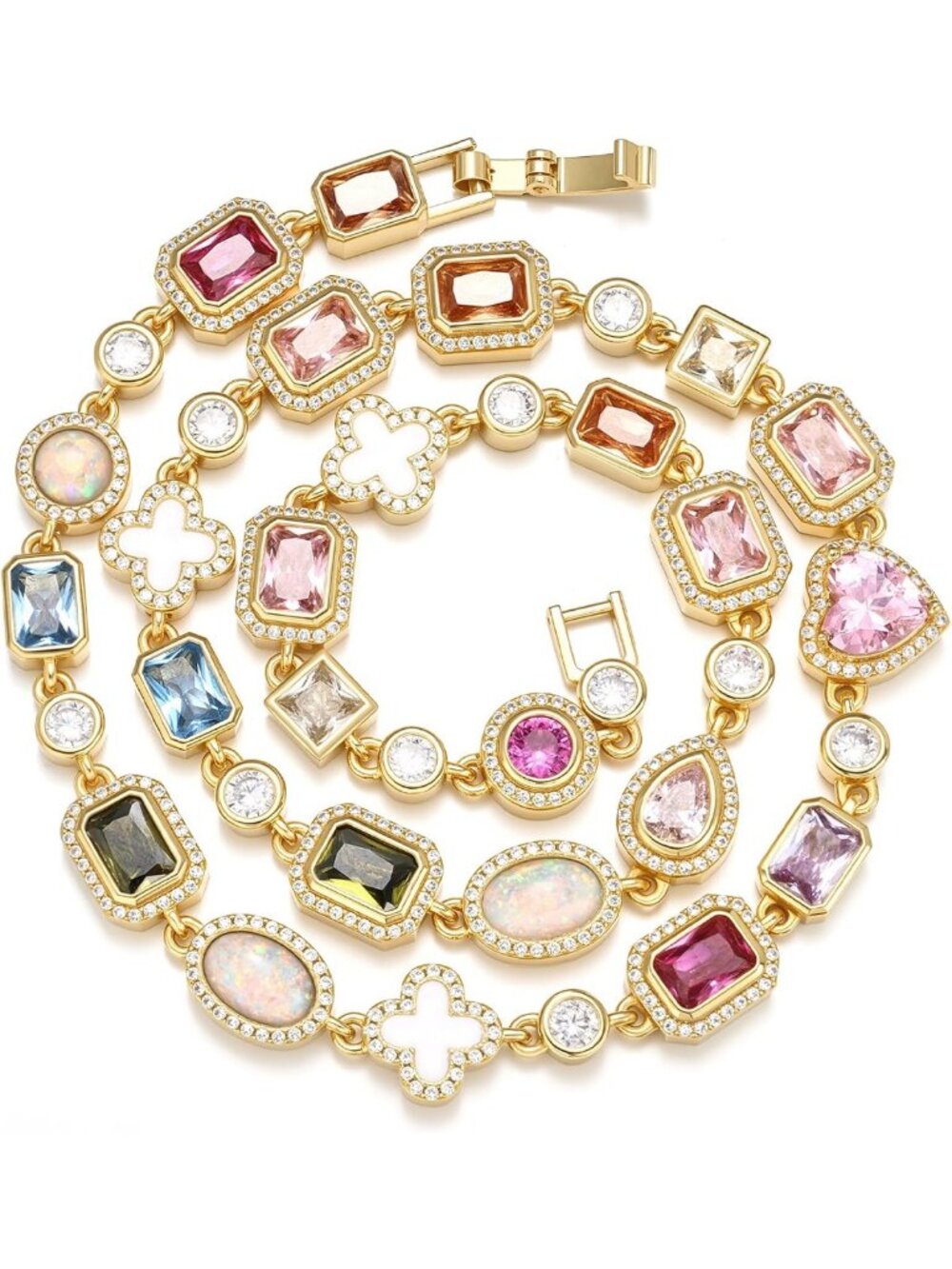 Colorful Gold Plated Tennis Necklace for Women - Gemstone Choker with Cubic